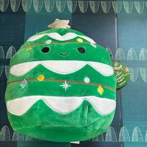 Squishmallow Johann 12” Festive Green and White Holiday Pillow